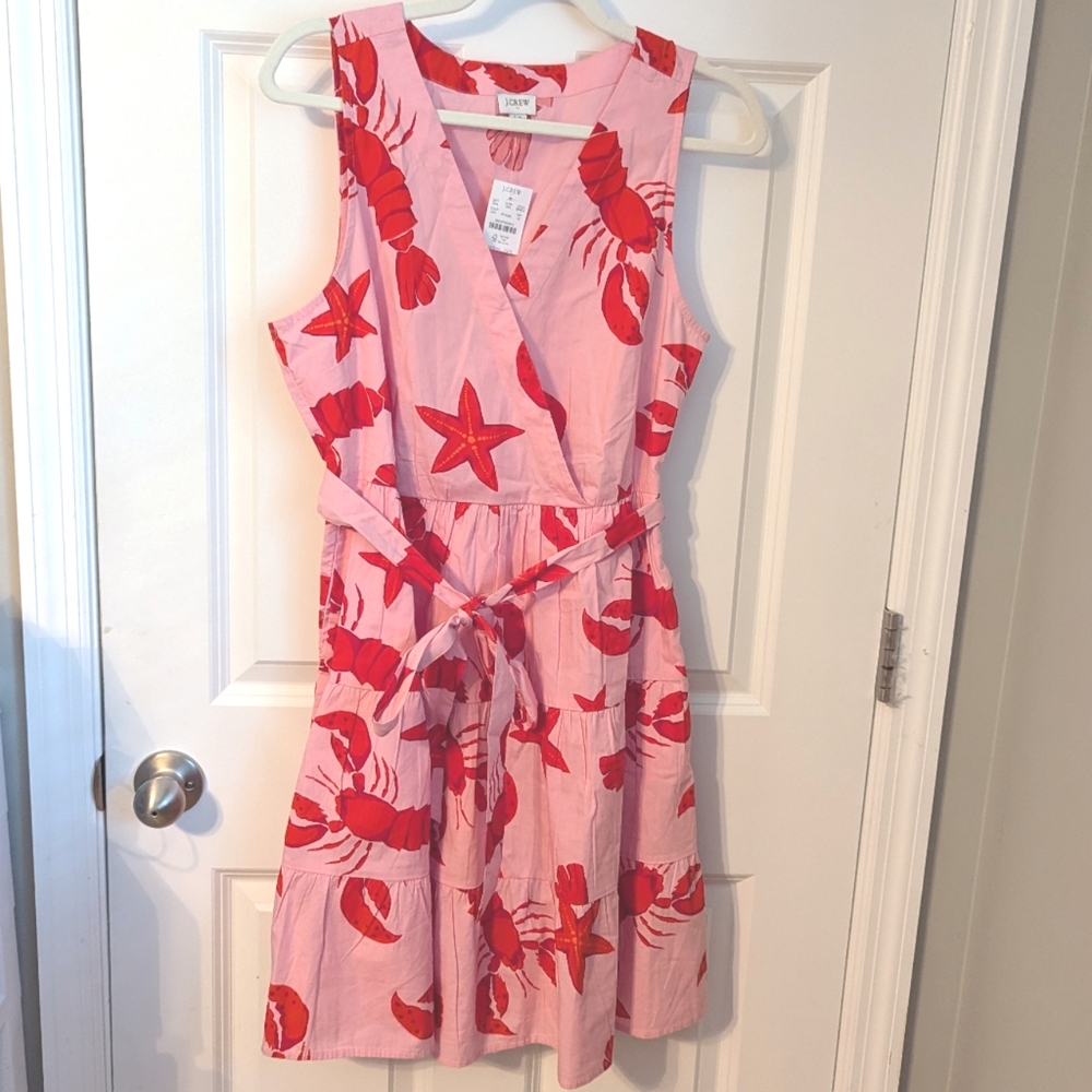 J. Crew Factory Pink Mini Dress with Red Lobster & Starfish Print